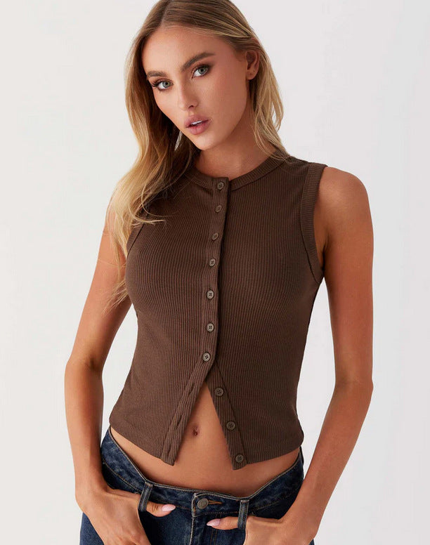 Isabelle | Top Fără Mâneci Cu Butoane – Eleganță Relaxată
