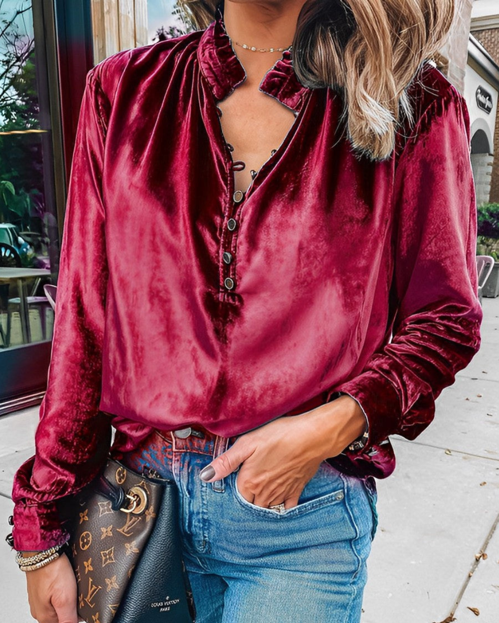 Viviane | Blusa Elegante Donna – Collo Arricciato e Bottoni Chic 