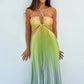 Ida | Pleated Long Dress – American Neckline and Elegance 