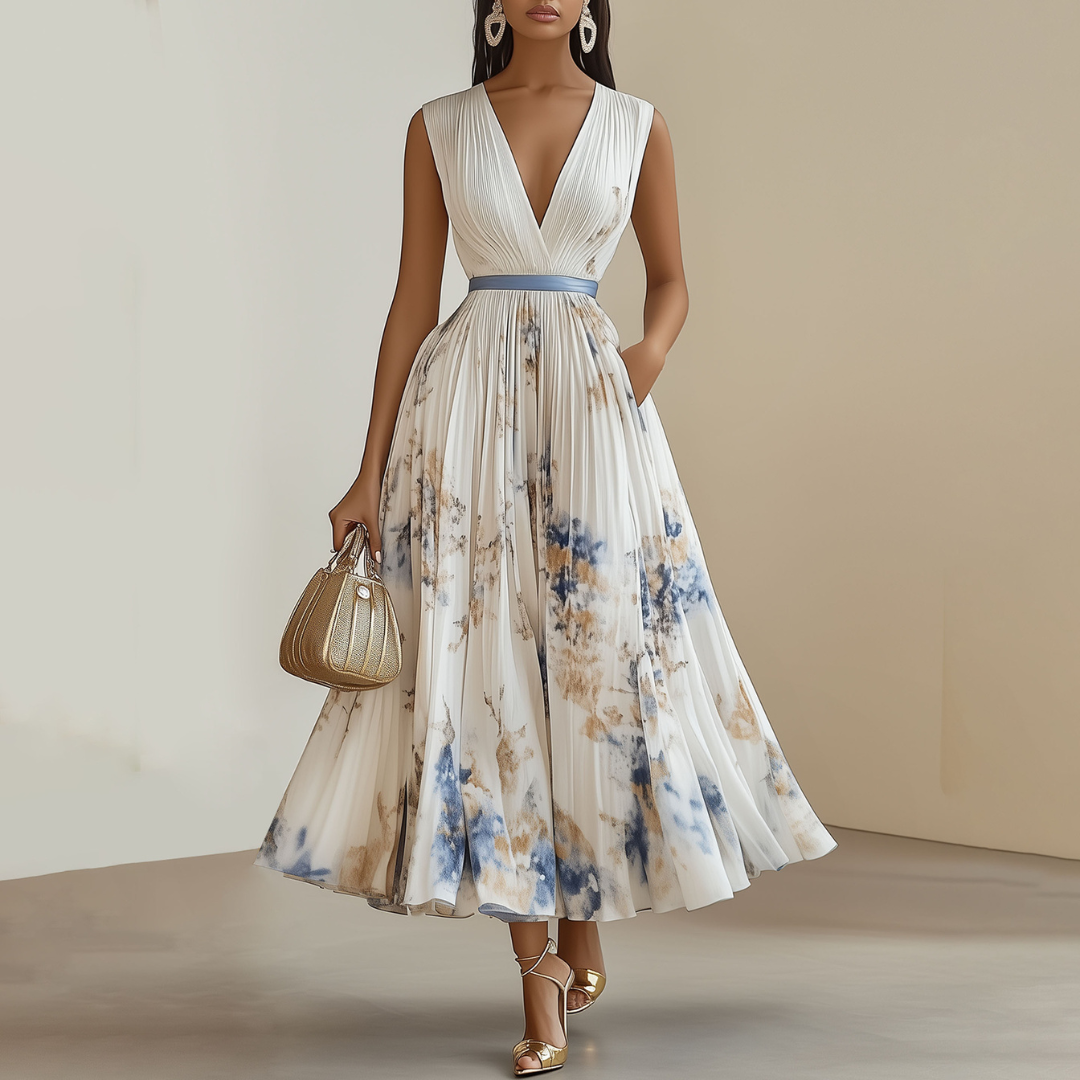 Noémie | Robe D’Événement – Motif Floral Et Détails Plissés