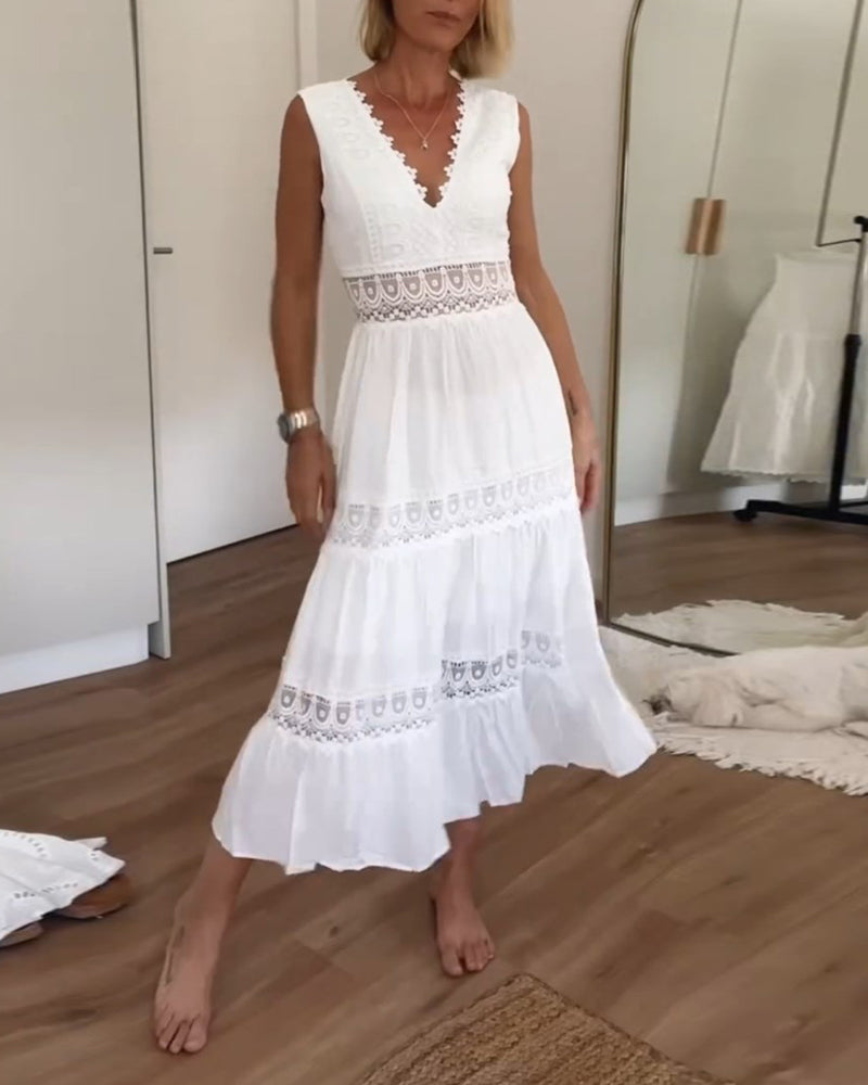 Aliénor | Długa Sukienka Boho – Głęboki Dekolt i Lekkość 