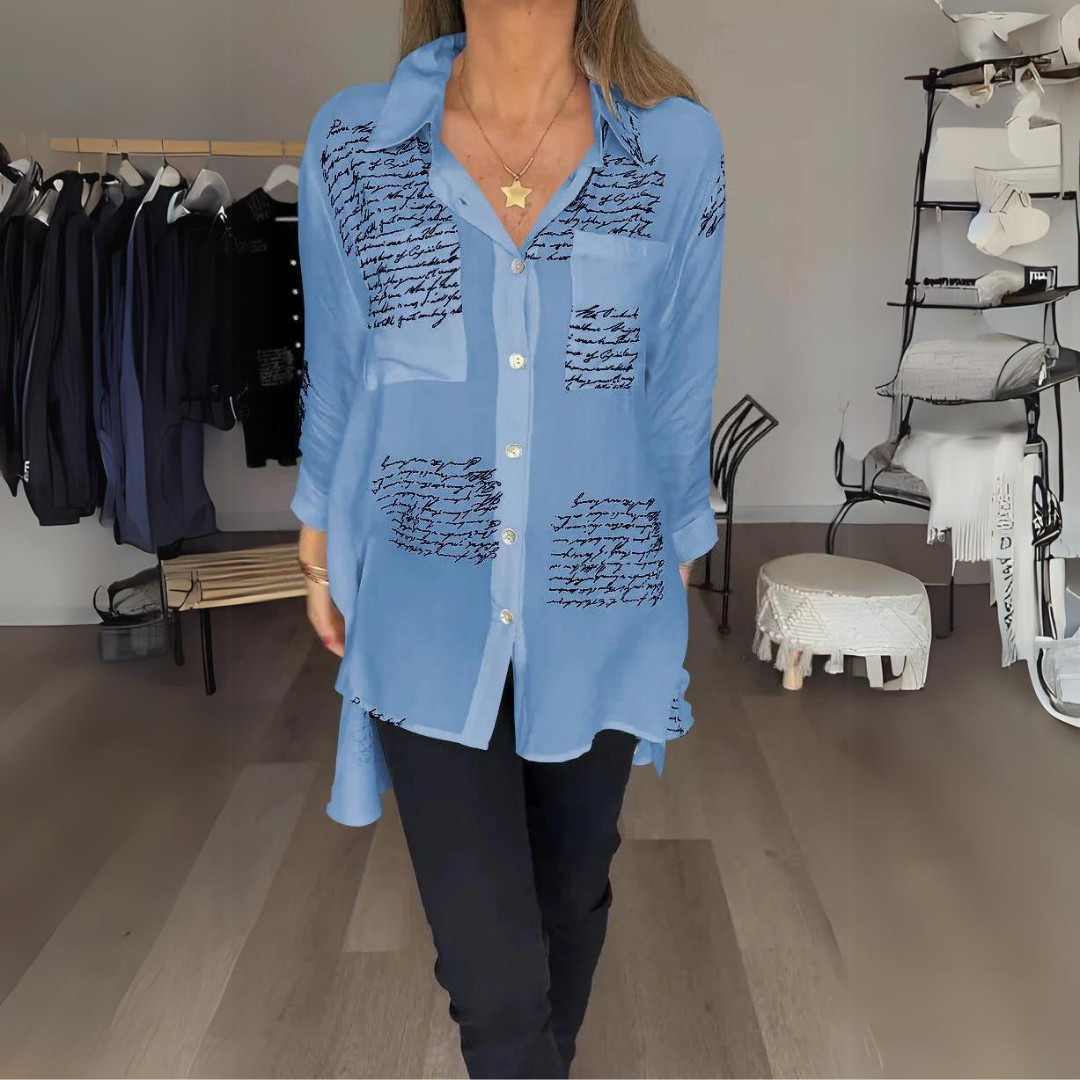 Sophie | Elegant Sommerbluse – Kunstneriske og Moderne Elementer 